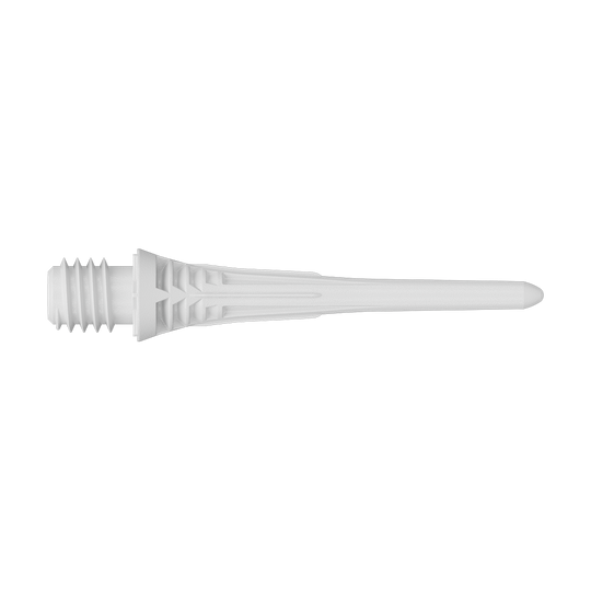 Target Cryo Soft Dart Tips 30 stuks - Wit Target Cryo Softdartspitzen 30er Pack - Weiß liegt auf einer Oberfläche. Die Softdartspitzen sind weiß und werden als Packung angeboten.
