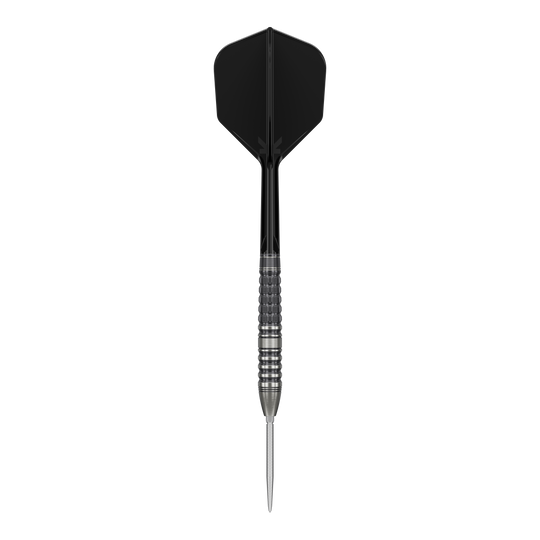Target Japan Black Marque Lumiere GEN3 stalen darts Das Bild zeigt einen Target Japan Black Marque Lumiere GEN3 Steeldart. Der Dartpfeil hat eine schwarze Flights und einen silbernen, geriffelten Barrel.