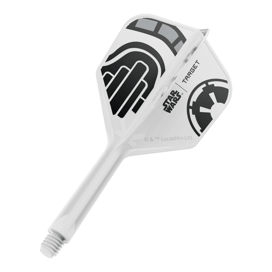 Target Star Wars K-Flex Stormtrooper No6-vluchten Ein Dart-Flight aus der Star Wars KFlex Stormtrooper No6 Serie ist auf dem Bild. Der Flight ist intermediate und misst 26 mm.