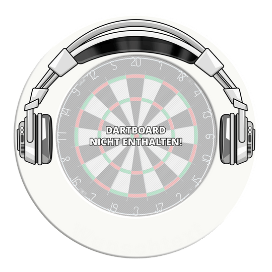 McDart Stereo Dartbord-surround Die Abbildung zeigt ein Dartboard-Surround in Weiß. Es wird genutzt, um Schäden rund um das Dartboard zu vermeiden.
