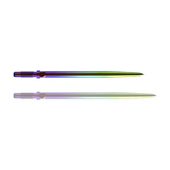 Bulls NL Convertible Point Dart Tips - Glad - Regenboog Ein Bild mit dem Dateinamen BU57716_BullsNL_Convertible_Points_Smooth_Rainbow_36mm_1. Es zeigt vermutlich einen Dartspitzen-Artikel in Regenbogenfarben.