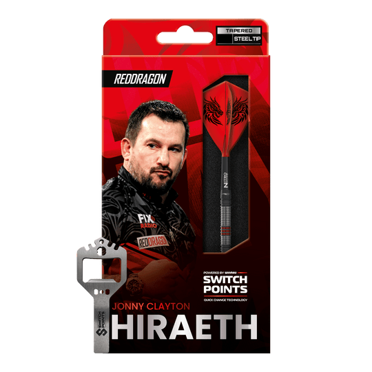 Red Dragon Jonny Clayton Hireath Switch Point stalen dartpijlen Red Dragon Jonny Clayton Hireath Switch Point Steeldarts sind abgebildet. Die Darts zeichnen sich durch ihr elegantes Design und hochwertige Verarbeitung aus.