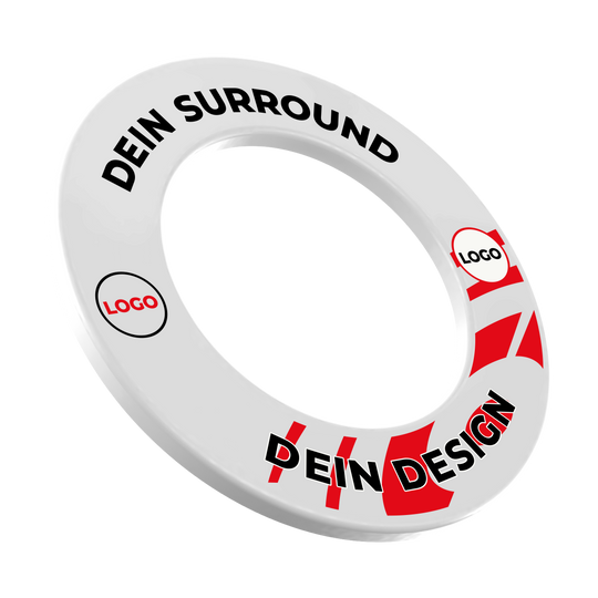 Dartbordomlijsting met uw eigen ontwerp Ein Bild mit dem Namen MSF-Wei_Dartboard_Surround_Wunschdruck_Schwarz_Wei_1. Es zeigt vermutlich ein Dartboard-Surround in Schwarz-Weiß mit individuellem Druck.