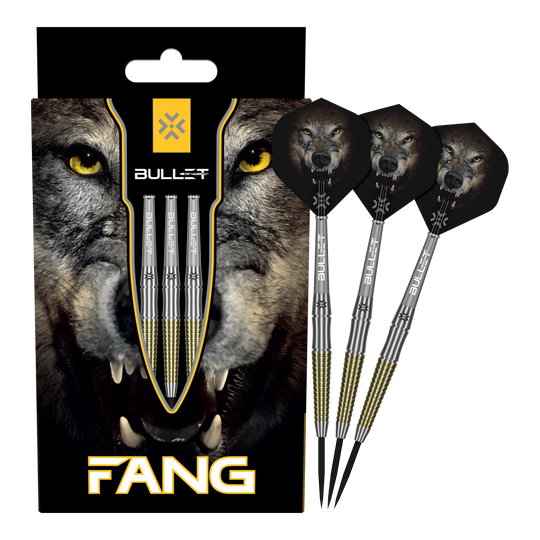 Bullet Fang stalen pijltjes Auf dem Bild sind die Bullet Fang Steeldarts komplett zu sehen. Die Steeldarts sind in voller Länge dargestellt.