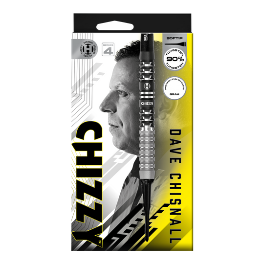 Harrow's Dave Chisnall Chizzy Series 4 zachte darts Das Bild zeigt die Harrows Dave Chisnall Chizzy Series 4 Softdarts. Diese Softdarts wurden für Präzisionswürfe entwickelt.
