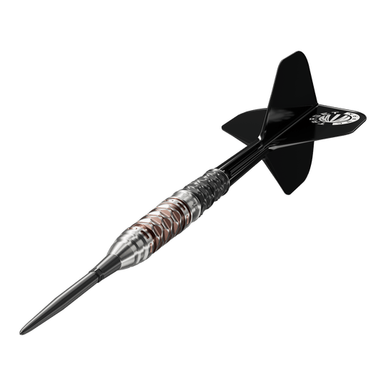 Target Japan Charis GEN6 Swiss Point stalen dartpijlen - 23 g Die Target Japan Charis GEN6 Swiss Point Steeldarts - 23g werden hier abgebildet. Man erkennt das schlanke Barrel und die präzise Verarbeitung.