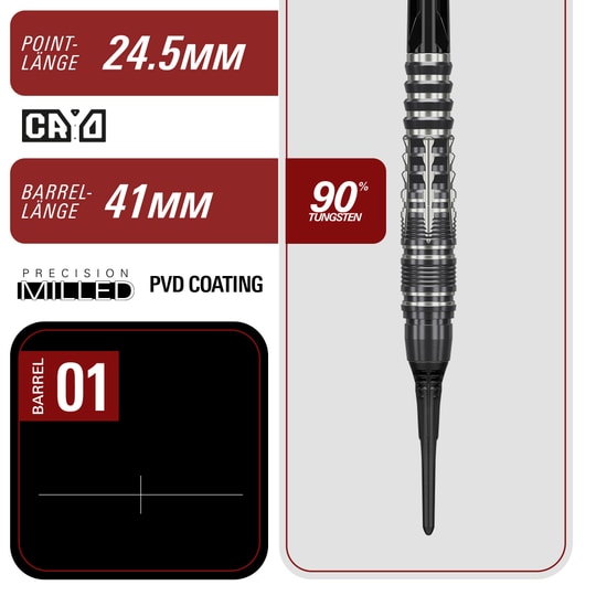 Die Target Black Marque Blaze Softdarts - 18g sind abgebildet. Diese Darts zeichnen sich durch ihr elegantes schwarzes Design aus.