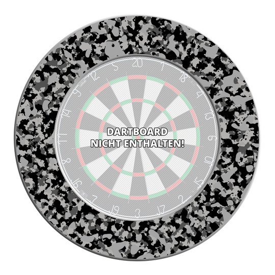 McDart Camo Dartbord Surround Auf dem Bild ist das Produkt DBS-CAMO2_McDart_Camo_Dartboard_Surround_Urban_1 zu sehen. Es sieht nach einem Dartboard-Surround in Tarnmuster aus.