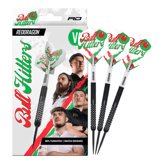 Abgebildet ist der Red Dragon Bullhitters V1 Steeldarts - 23g in kompletter Ansicht. Das Produkt eignet sich für Steeldartspieler und wiegt 23 Gramm.