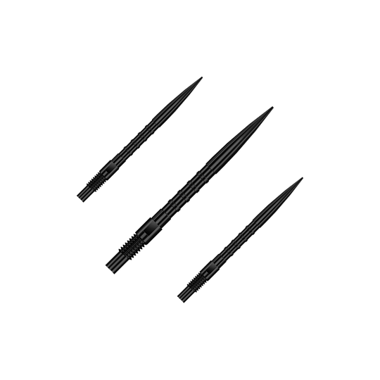 Harrows Quick Point Heavy Metal Dart Tips - Zwart Zu sehen ist QP33164 Harrows Quick Point HeavyMetalGrip Dartspitzen Schwarz 26mm 1Set. Es handelt sich um schwarze Ersatz-Dartspitzen mit speziellem Grip.
