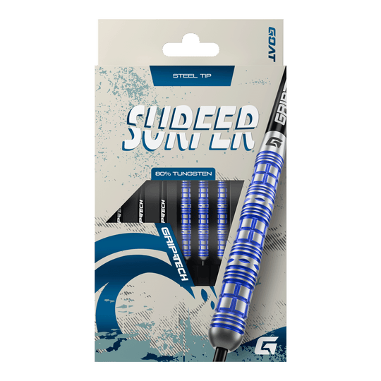Hier sieht man die GOAT Surfer Steeldarts. Sie sind modern und in hoher Qualität gefertigt.