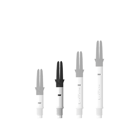 L-L-Style-Shaft Carbon Silent Straight - Wit Zu sehen ist der L-Style L-Shaft Carbon Silent Straight in Weiß, Modell 190. Es handelt sich um ein hochwertiges Dartshaft-Zubehör.