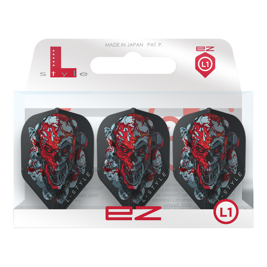 Abgebildet sind die L-Style Ryan Searle Signature V4 Black L1EZ Flights. Sie sind schwarze Signature-Flights für professionelle Dartspieler.