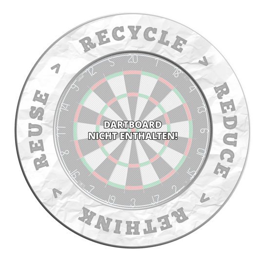 Das Bild zeigt ein Produkt in Grau mit dem Schriftzug 'Recycle, Reuse, Reduce, Rethink'. Die Beschreibung lehnt sich an den Dateinamen DBS-RRRR5_Surround_Recyle_Reuse_Reduce_Rethink_Grau_1 an.