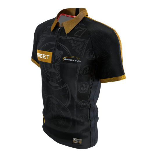 Target Adrian Lewis dartshirt 2026 Das Bild zeigt das Target Adrian Lewis Dartshirt 2026. Das Dartshirt ist ein offizielles Sporttrikot mit markantem Design.