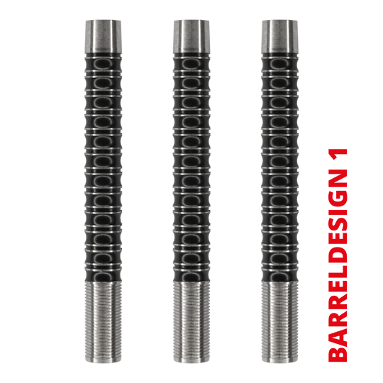 Hier ist der McDart Super Grip Long 90% Tungsten Softdart-Barrel zu sehen. Er besitzt eine längliche Form und viele Griffmulden.