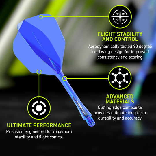Winmau Fusion Flight Shaft System No6 Blauw Das Winmau Fusion Flight-Shaft-System No6 in Blau ist zu sehen. Es bietet eine moderne Lösung für Dartspieler.