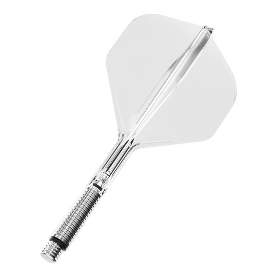 Das Foto zeigt ein einzelnes Target KShift No2 Standard Flight, klar, 33mm lang. Dieses Flight wird für das Dartspiel verwendet.