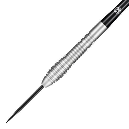 Shot Birds Of Prey Kestrel Steel Darts Das Bild zeigt einen Shot Birds Of Prey Kestrel Steeldart. Der Dartpfeil hat einen silbernen, geriffelten Körper und eine schwarze Spitze.