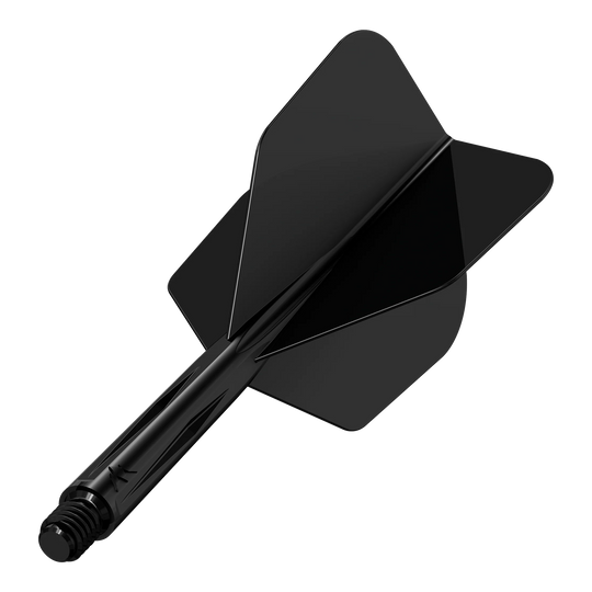 Mission Force 90 No6 Flight Shaft System - Zwart Das Bild zeigt das Produkt "Mission Force 90 No6 Flight-Shaft-System - Schwarz". Es handelt sich um ein schwarzes Dart-Flight- und Schaftsystem in moderner Ausführung.