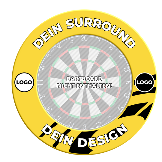 Dartbordomlijsting met uw eigen ontwerp Dieses Bild zeigt das Produkt MSF-Gelb_Dartboard_Surround_Wunschdruck_Gelb_3. Es handelt sich um einen gelben Dartboard-Surround mit individuellem Wunschdruck.