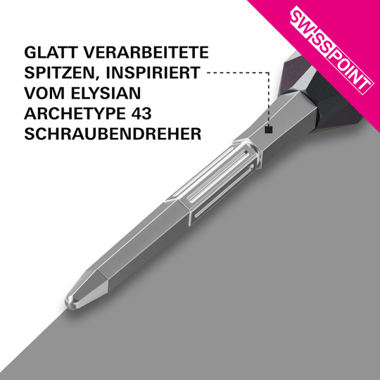 Target Elysian Archetype 43 Swiss Point stalen dartpijlpunten - zilver Target Elysian Archetype 43 Swiss Point Steeldartspitzen - Silber. Auf dem Bild sind silberne Dartspitzen für Steel-Darts zu sehen.