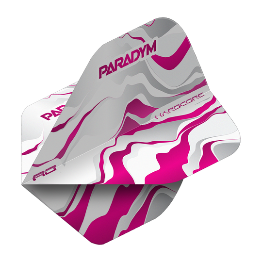 Red Dragon Hardcore Premium Paradym Pink Premium No2 Standaard Vluchten Das Bild zeigt die Red Dragon Hardcore Premium Paradym Pink Premium No2 Standard Flights. Es handelt sich um Dartflights in einer auffälligen pinken Farbe.
