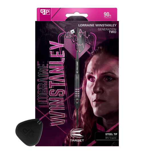 Target Lorraine Winstanley GEN2 Swiss Point Steel Darts - 24g Auf diesem Bild sind die Target Lorraine Winstanley GEN2 Swiss Point Steeldarts - 24g dargestellt. Diese Darts eignen sich ideal für professionelle Dartspiele.