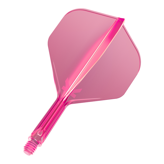 Target K-Flex No2 Standaard Vluchtsysteem - Neon Roze Das Bild zeigt ein neonpinkes Dart-Flight-System. Es besteht aus einem Schaft mit aufgesetztem Flight in moderner, transparenter Optik.