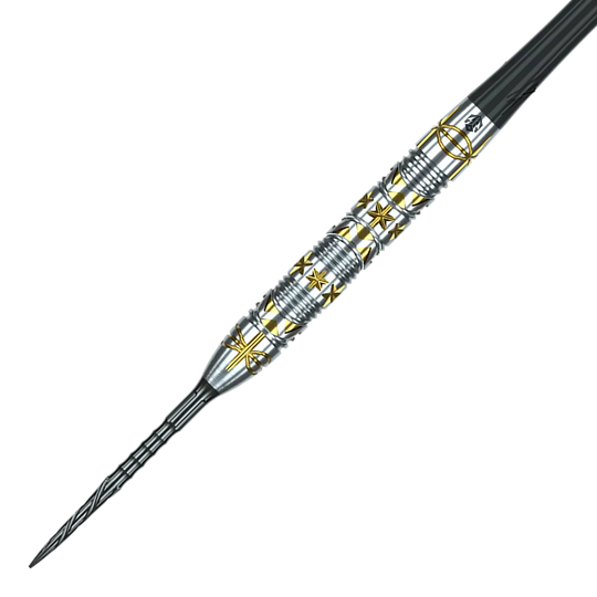 Das Bild zeigt die Caliburn Halo H1 Steeldarts mit einem Gewicht von 22,5 g. Die Darts haben ein elegantes Design und sind besonders für präzise Würfe geeignet.