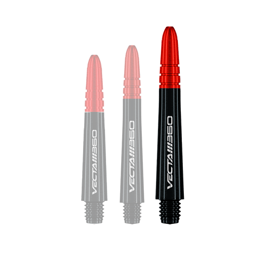 Winmau Vecta Blade 360 shafts - zwart Dargestellt ist ein einzelner Winmau Vecta Blade360 Shaft in Schwarz mit 40 mm Länge. Die Aufnahme ist vor hellem Hintergrund gemacht.