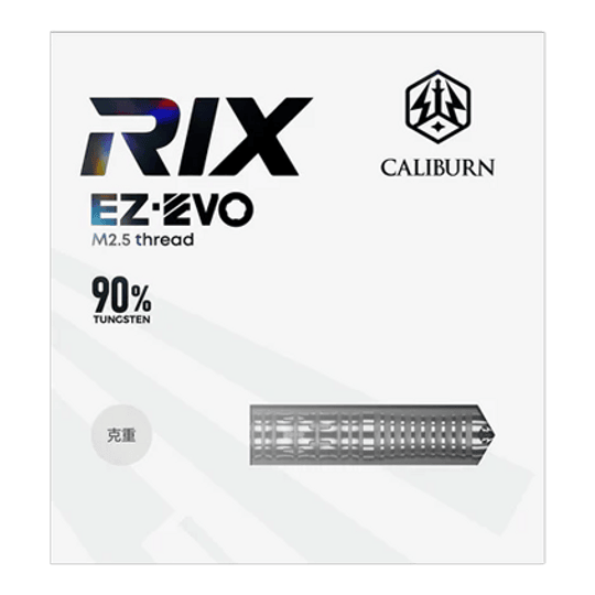 Caliburn Rix EZ-EVO R2 stalen dartpijlen Das Bild zeigt die Caliburn Rix EZ-EVO R2 Steeldarts. Die Darts sind aus einer anderen Perspektive abgebildet.