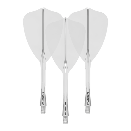 Winmau Fusion Flight Shaft System pijl transparant Zu sehen ist ein Dartzubehör, wahrscheinlich ein Flight Shaft. Der Dateiname gibt an: 'Winmau Fusion Flight Shaft System Arrow Clear 34mm 1Set'.