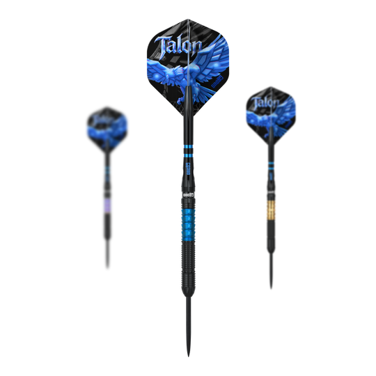 One80 Talon T1 stalen dartpijlen Abgebildet sind die One80 Talon Steeldarts. Das Set besteht aus hochwertigen Steeldarts zum professionellen Dartspiel.
