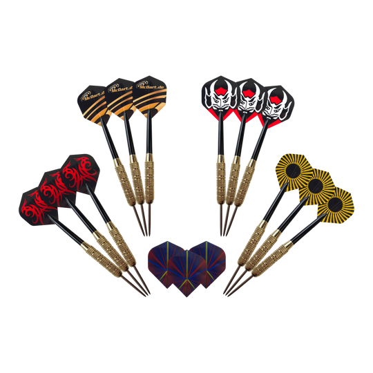 McDart Golden Star steel darts - 12 darts / 18 gram McDart Golden Star Steeldarts - 12 Darts mit 18 Gramm sind auf diesem Bild zu sehen. Das Bild zeigt eine Auswahl von zwölf goldfarbenen Steeldarts.