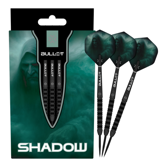 Bullet Shadow stalen darts Das Bild zeigt die Bullet Shadow Steeldarts. Sie sind hochwertige Steeldarts mit einem modernen Design.