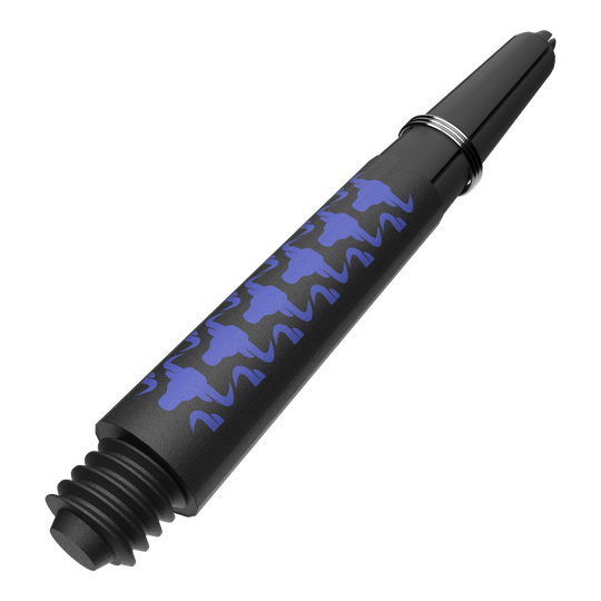 Bulls NL Capo Carbon shafts - Blauw Abgebildet ist ein weiteres Produktfoto von BullsNL Capo Carbon Shafts Blau Short 34mm. Gezeigt wird ein Satz mit kurzen blauen Dartschäften.
