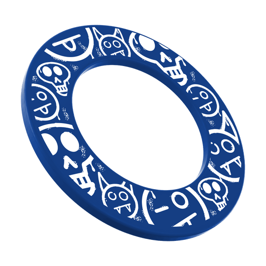 McDart Graffiti Emoji's Dartbord Surround Ein rundes Dartboard-Surround mit blauen Graffiti-Smilies ist abgebildet. Das Bild stammt von der Datei 'MSF-A3_McDart_Graffiti_Smilies_Dartboard_Surround_Blau_1'.