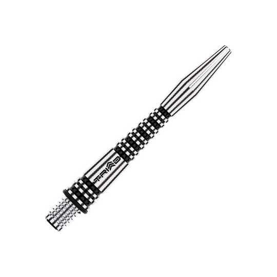 Winmau Triad RX Aluminium Shafts - Schwarz Dies ist ein schwarzer Aluminiumschaft für einen Dartpfeil mit dem Aufdruck "TRIAD". Das Design zeigt ein geriffeltes Muster für besseren Halt.