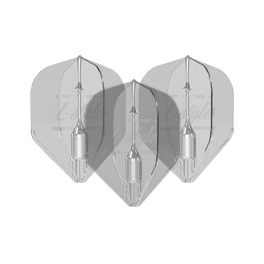 L-Style Fantom L1EZ vluchten transparant Das Bild zeigt drei transparente Dartflights des Modells "L-Style Fantom L1EZ Flights Clear". Die Flights sind klar und haben eine klassische Pfeilform.