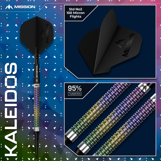 Mission Kaleidos softdarts - 19 g Hier ist Mission Kaleidos Softdarts - 19g zu sehen. Die Darts eignen sich perfekt für elektronische Dartboards.