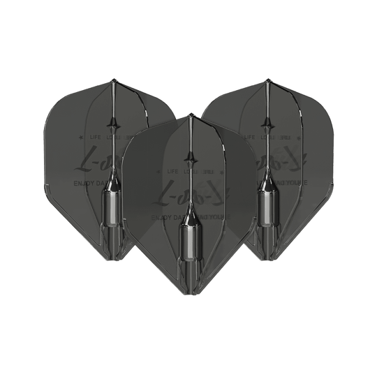 L-Style Fantom L1EZ Vluchten Zwart Das Bild zeigt drei schwarze L-Style Fantom L1EZ Flights für Darts. Die Flights sind nebeneinander angeordnet und verfügen über ein glänzendes, modernes Design.