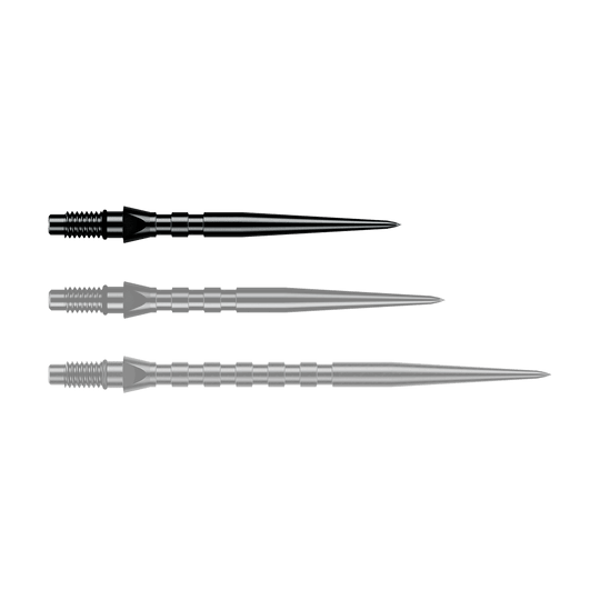 Winmau Switch Point Groove stalen dartpunten - zwart Abgebildet ist eine einzelne schwarze Winmau Switch Point Groove Steeldartspitze, 26 mm lang. Sie eignet sich zum Austausch von Steeldartspitzen.
