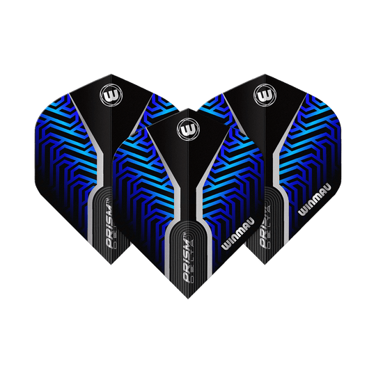 Abgebildet sind die Winmau Prism Delta Blue No2 Standard Flights. Diese Dart Flights sind in Schwarz und Blau gestaltet.