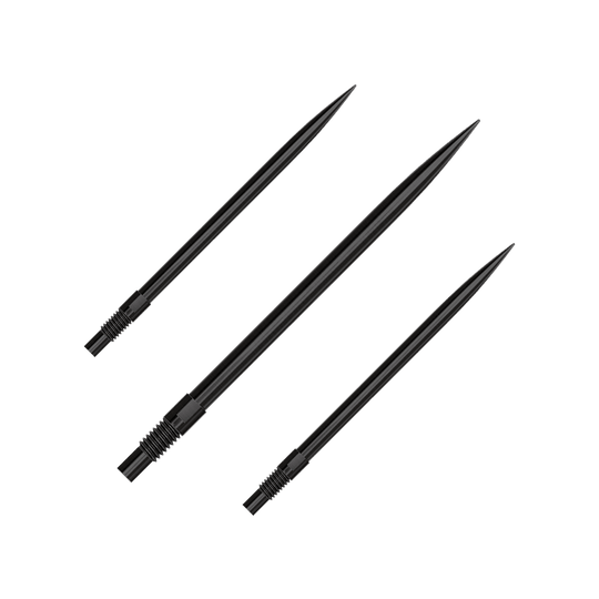 Harrows Quick Point dartpunten - Zwart Ein Set aus schwarzen QuickPoint Dartspitzen mit 40 mm Länge. Die Dartspitzen liegen auf einer neutralen Oberfläche.