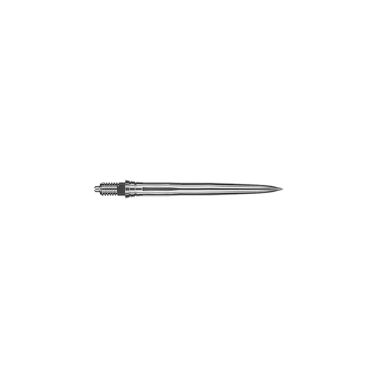 Caliburn EZ-EVO dartpunten - Glad - Zilver Auf dem Bild ist eine glatte silberne Dartspitze zu sehen. Sie ist wahrscheinlich 28 mm lang.