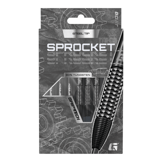 Das Produkt GOAT Sprocket MKIII Bomb Steeldarts wird präsentiert. Der Steeldartpfeil ist in Nahaufnahme dargestellt.