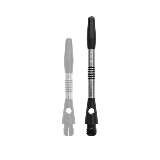 Bulls NL Cetra Aluminium Shafts - Zwart Gezeigt wird ein schwarzer Aluminium-Schaft für Dartpfeile. Der Schaft hat eine Länge von 34mm.