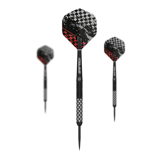 GOAT Finish Line stalen dartpijlen Abgebildet sind GOAT Finish Line Tungsten Steeldarts. Diese Darts sind speziell für das Steeldartspiel entwickelt.
