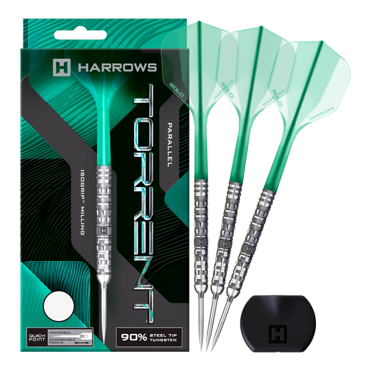 Harrows Torrent Parallel Quick Point Steeldarts Steeldarts aus der Torrent Parallel QuickPoint Reihe sind zu sehen. Sie haben eine klassische Form.